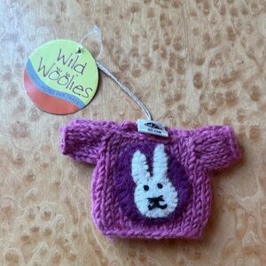 Handknitted Pink Bunny Sweater Decoration Ornament - 💯 100% Wool - NWT